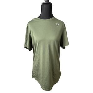 GYMSHARK Army Green Top Med Workout Gym Yoga Athleisure Fitness Sweat-Wicking